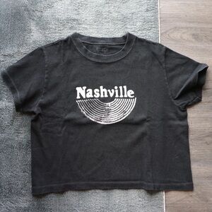 John Galt Brandy Melville Womens Babydoll Nashville Graphic T-Shirt Gray